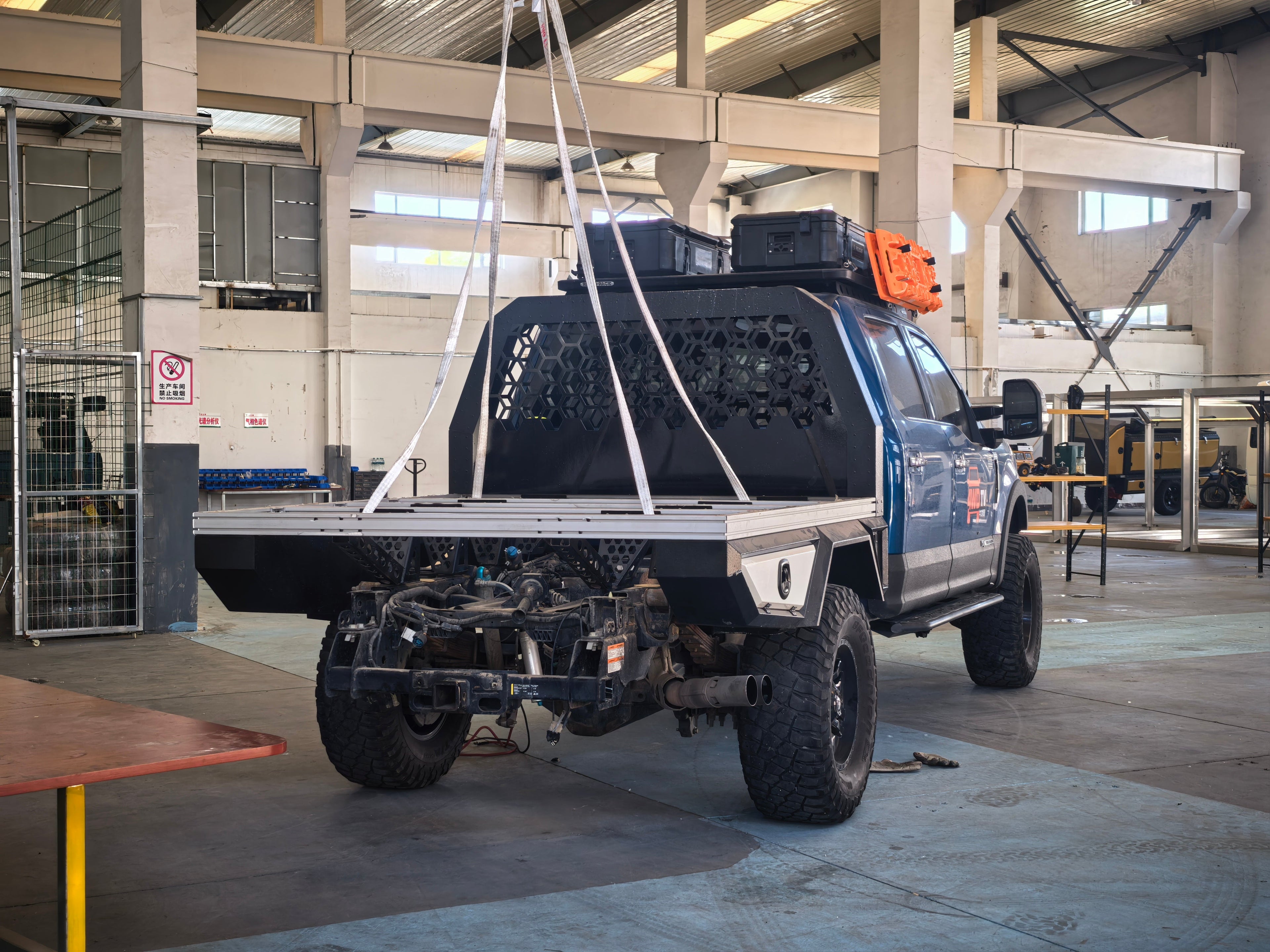 Delaware registered Ford F-250 at the ROCKTANK China factory during overseas build installation